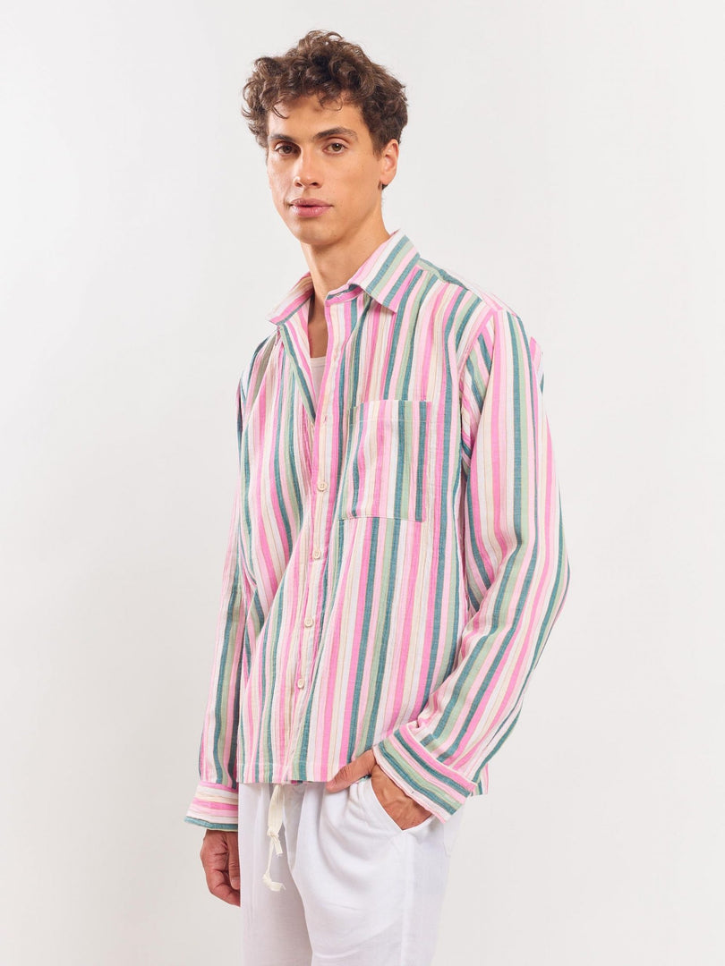 Multicolor Gauze Striped Holiday Shirt