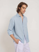 Load image into Gallery viewer, Powder Blue Gauze Holiday Shirt
