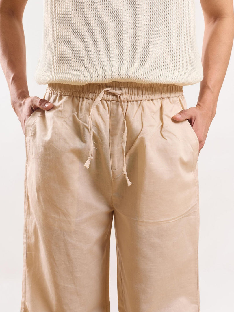 Beige Linen Pull-on Pants