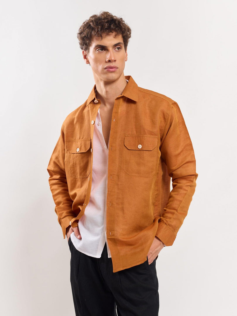 Tan Linen Overshirt