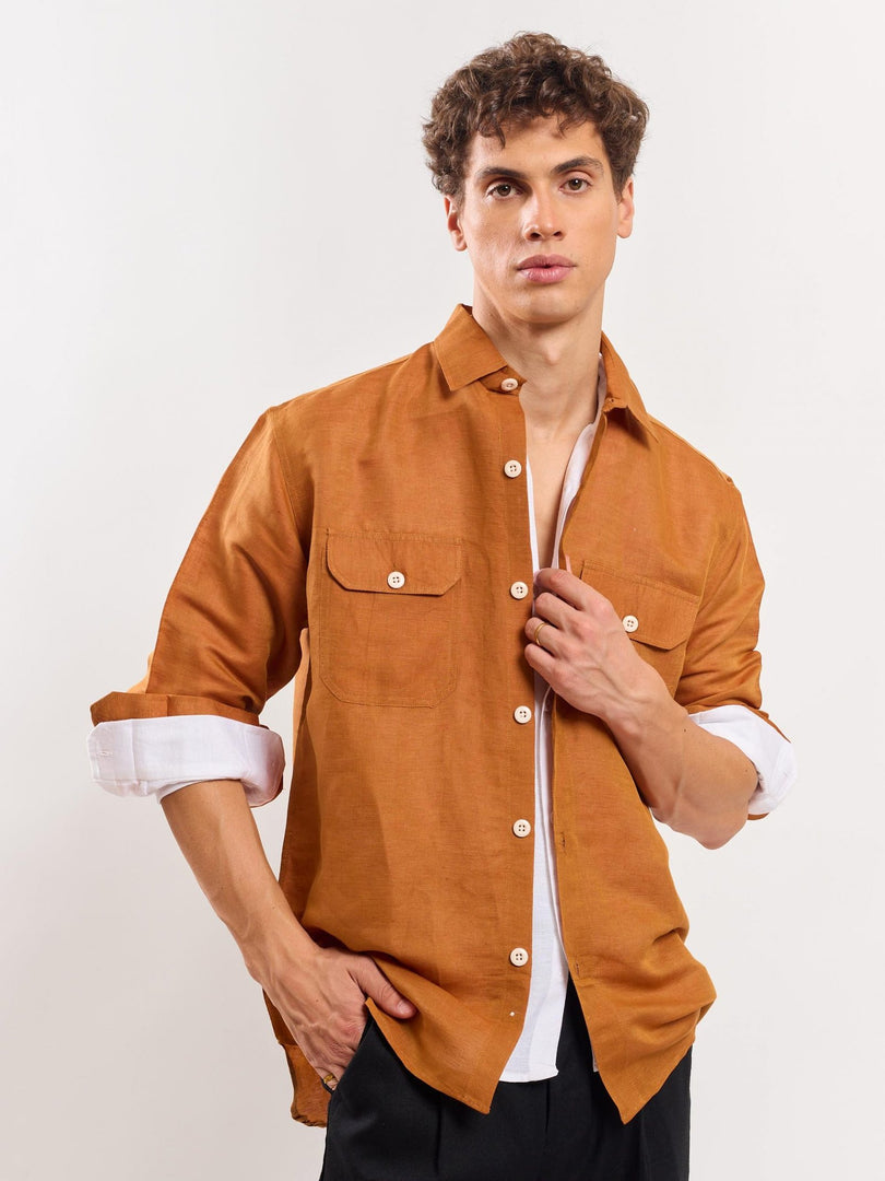 Tan Linen Overshirt