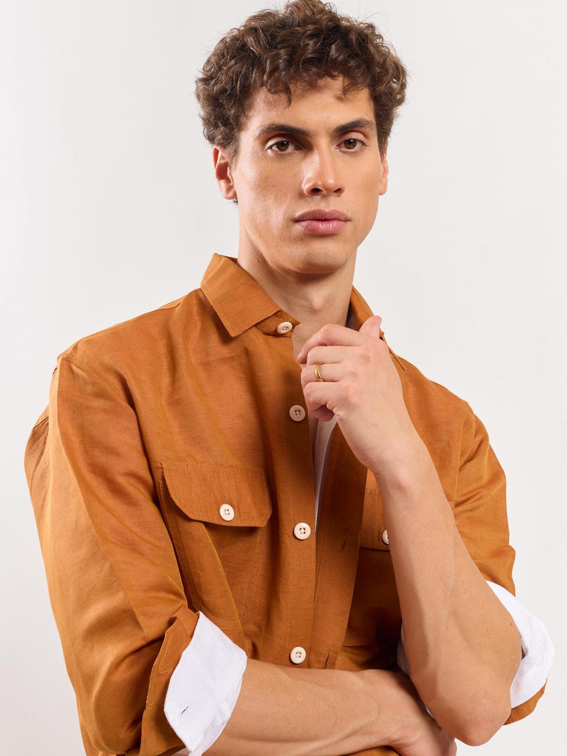 Tan Linen Overshirt