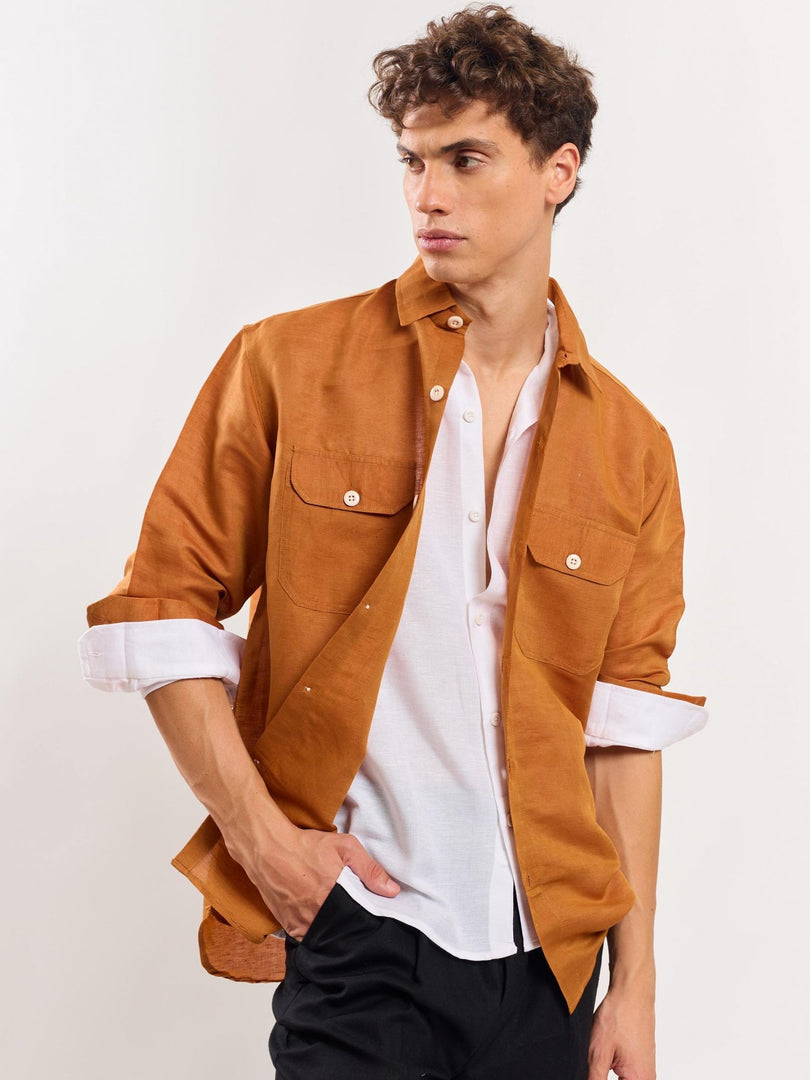 Tan Linen Overshirt