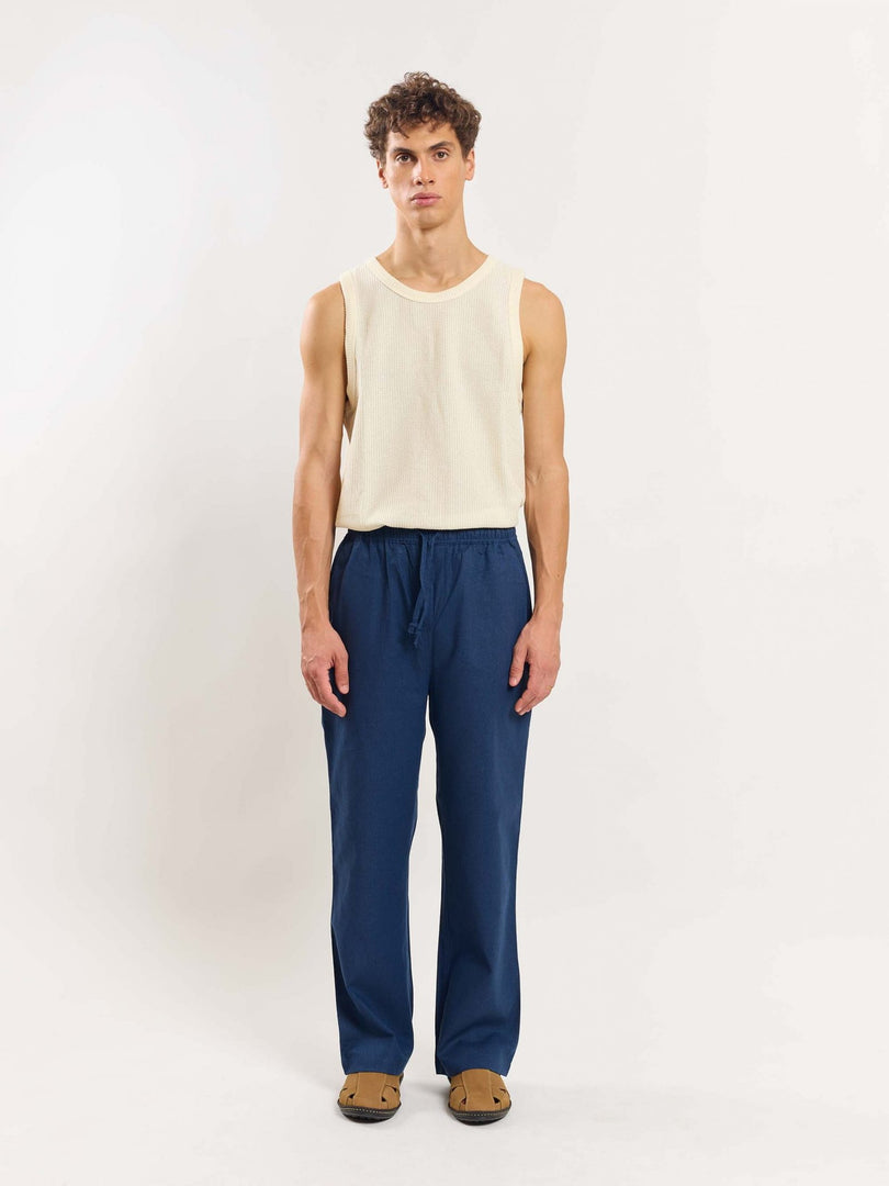 blue linen pull on pants