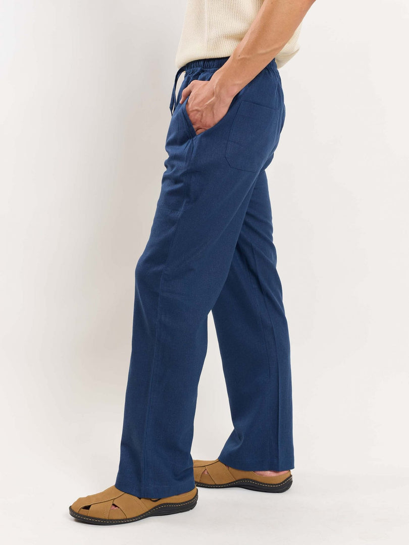 Blue Linen Pull-on Pants