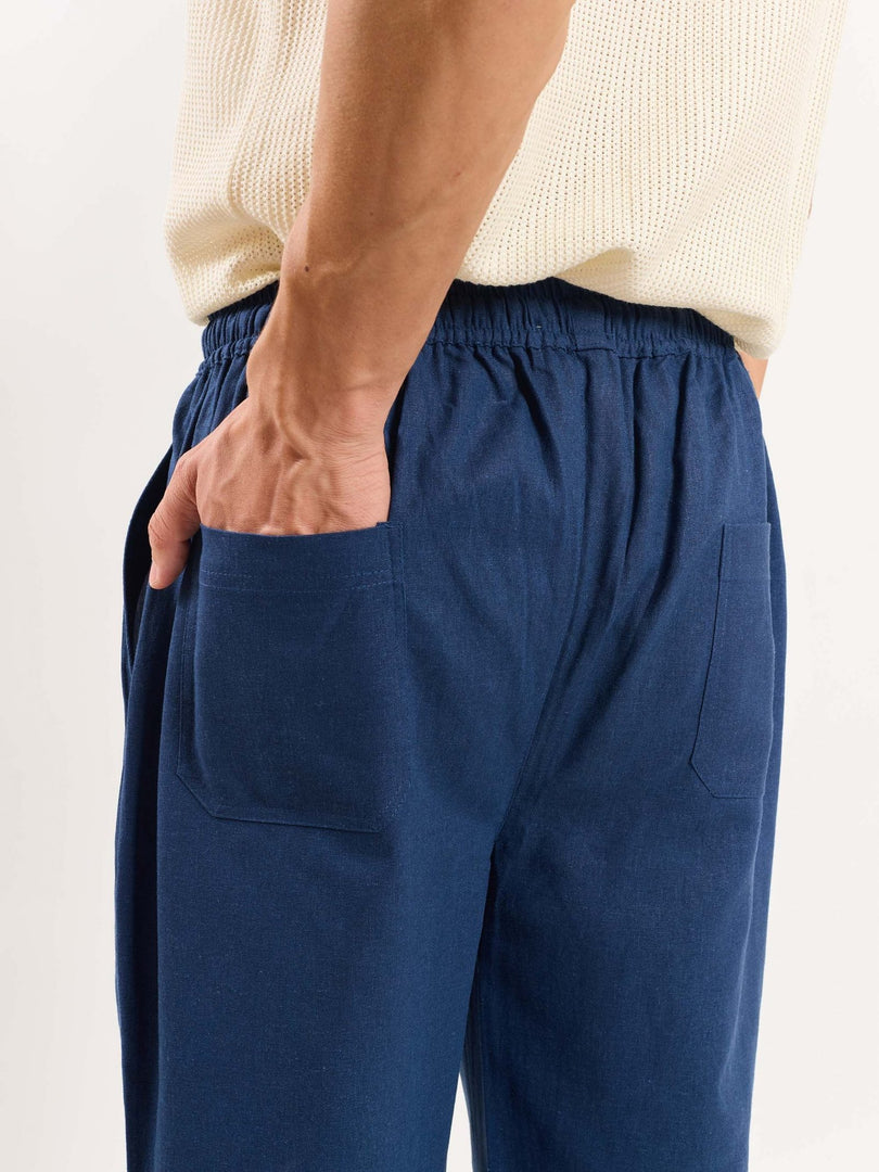 Blue Linen Pull-on Pants