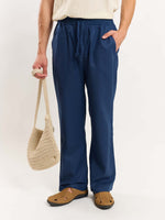 Load image into Gallery viewer, Blue Linen Pull-on Pants
