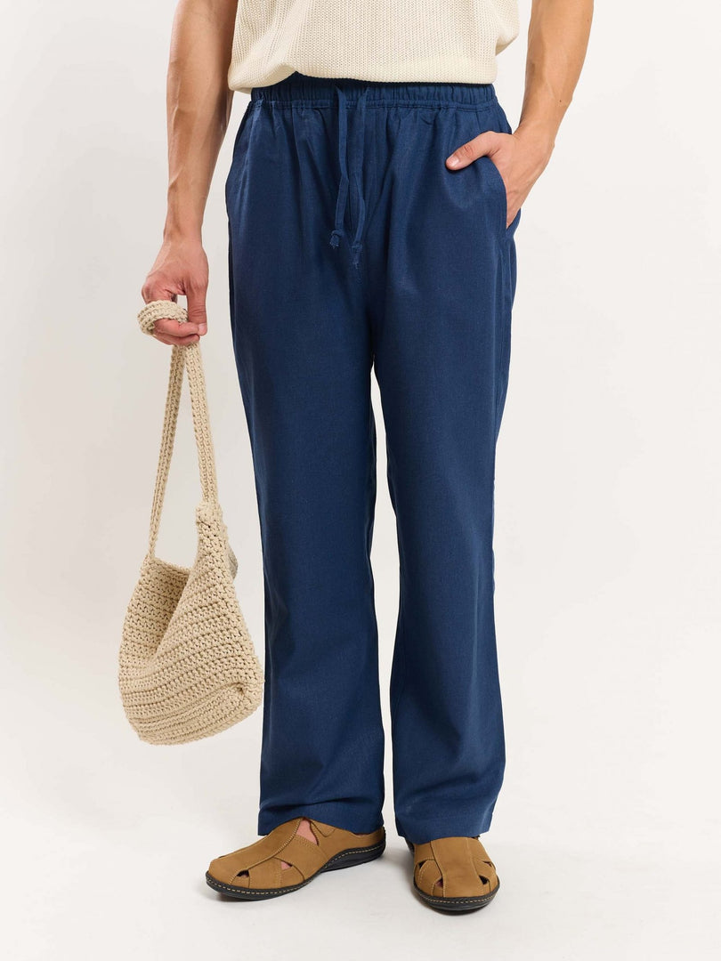 Blue Linen Pull-on Pants