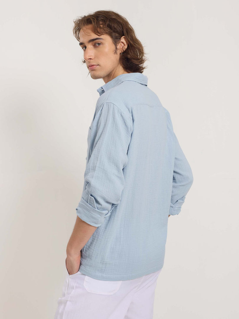 Powder Blue Gauze Holiday Shirt