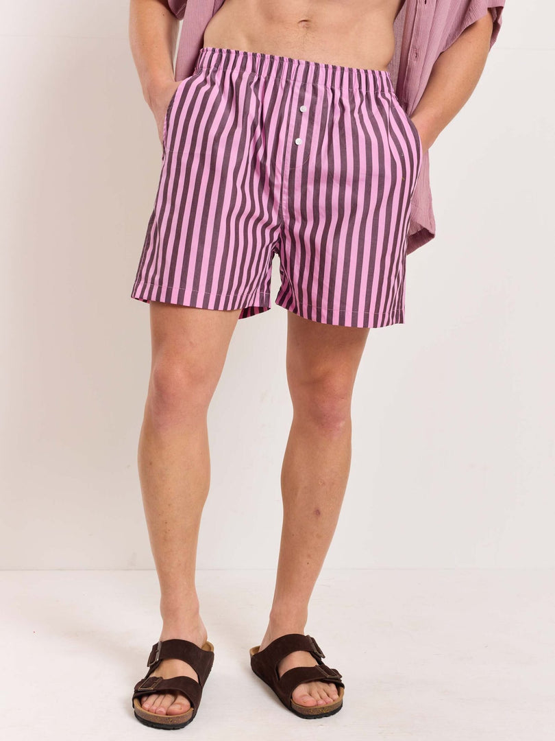 Mauve Striped Poplin Shorts