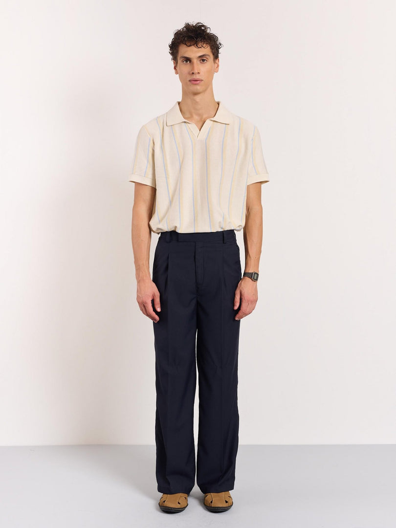 Blue Baggy Pleated Trousers