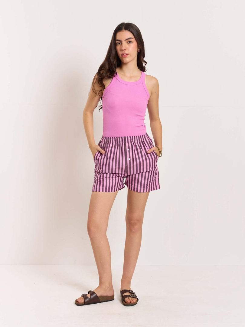 Mauve Striped Poplin Shorts