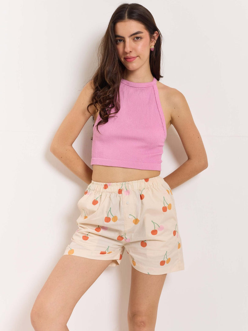 Cherry Printed Poplin Shorts