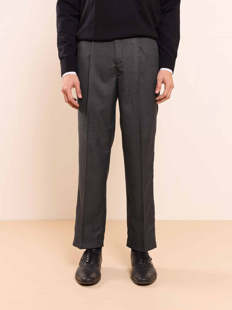 Grey Straight Fit Checked Trousers