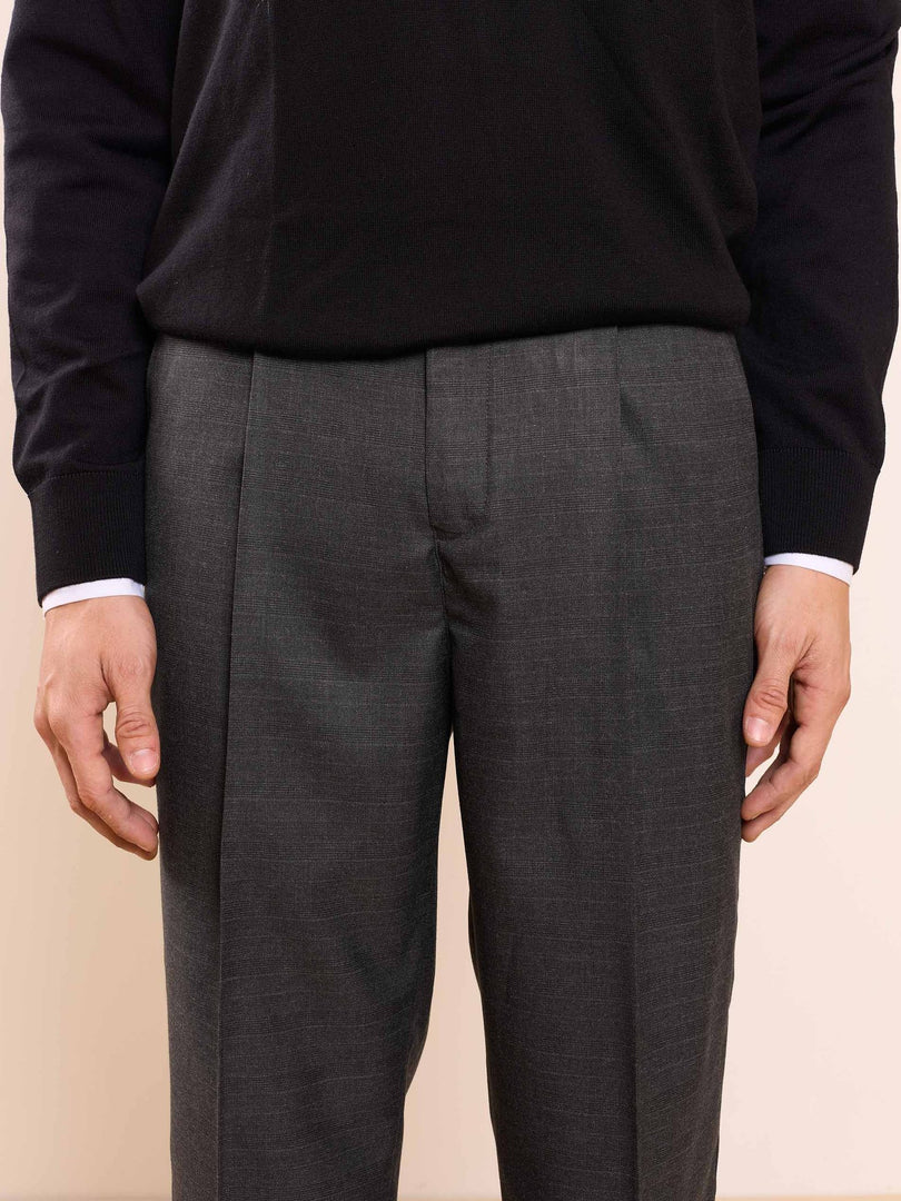 Grey Straight Fit Checked Trousers