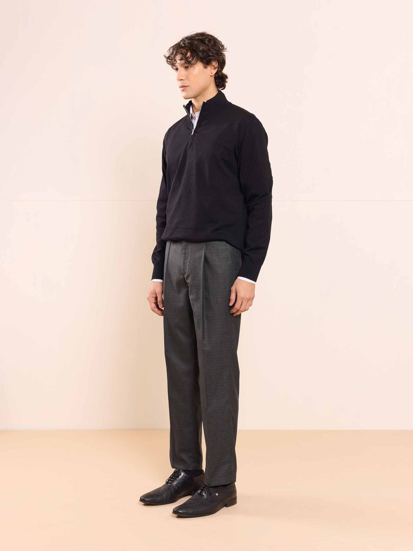 Grey Straight Fit Checked Trousers