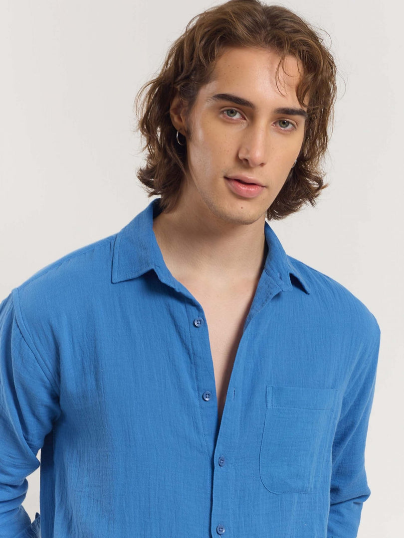 Azure Blue Gauze Holiday Shirt