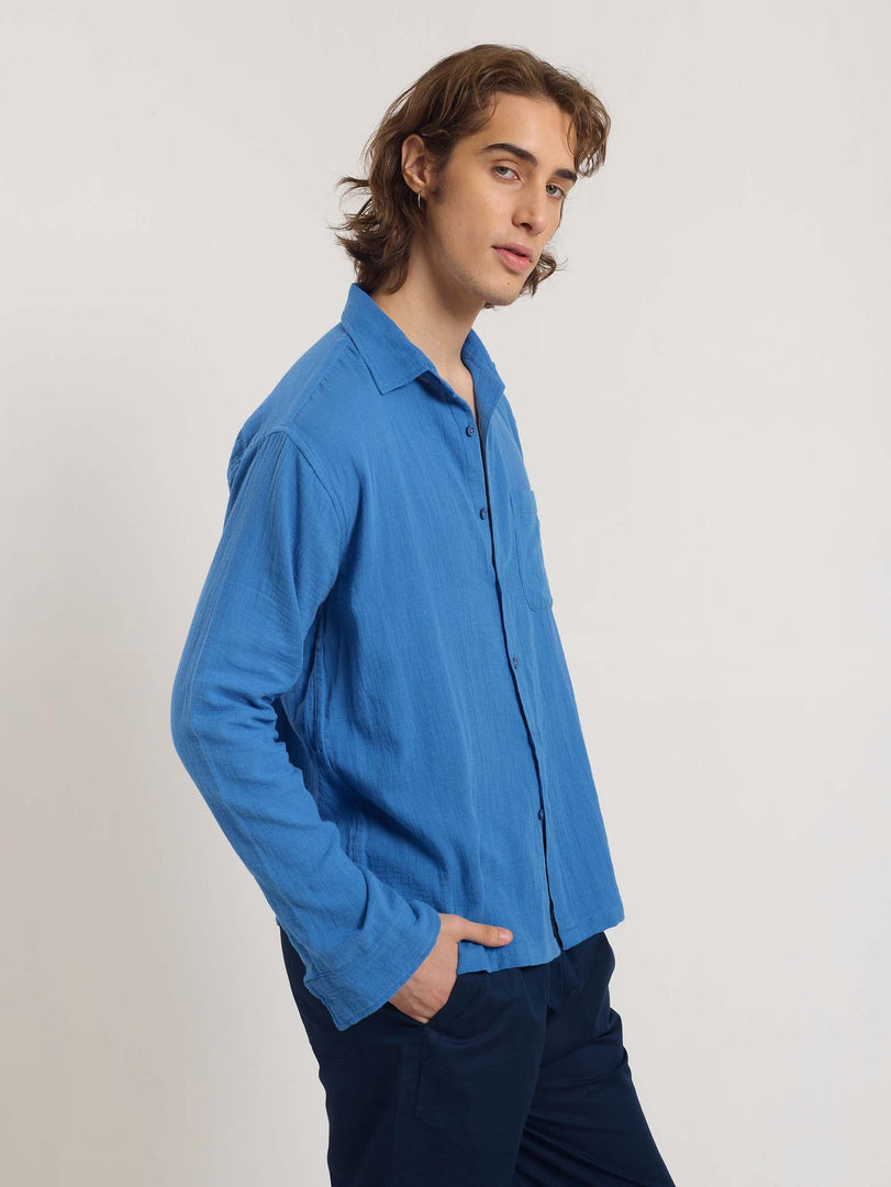 Azure Blue Gauze Holiday Shirt