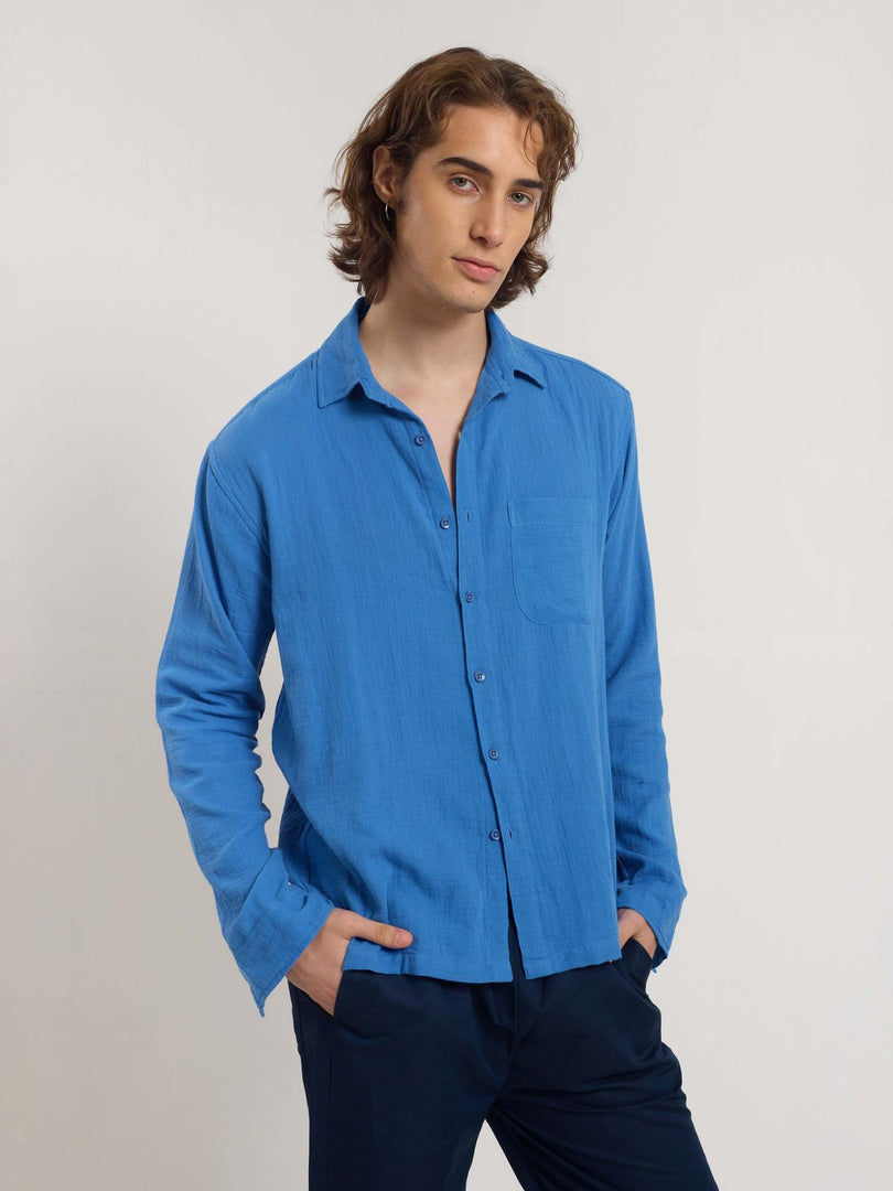 Azure Blue Gauze Holiday Shirt