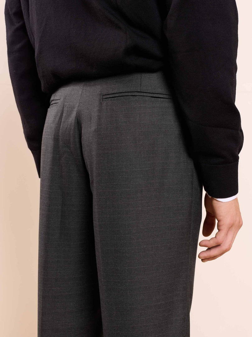 Grey Straight Fit Checked Trousers