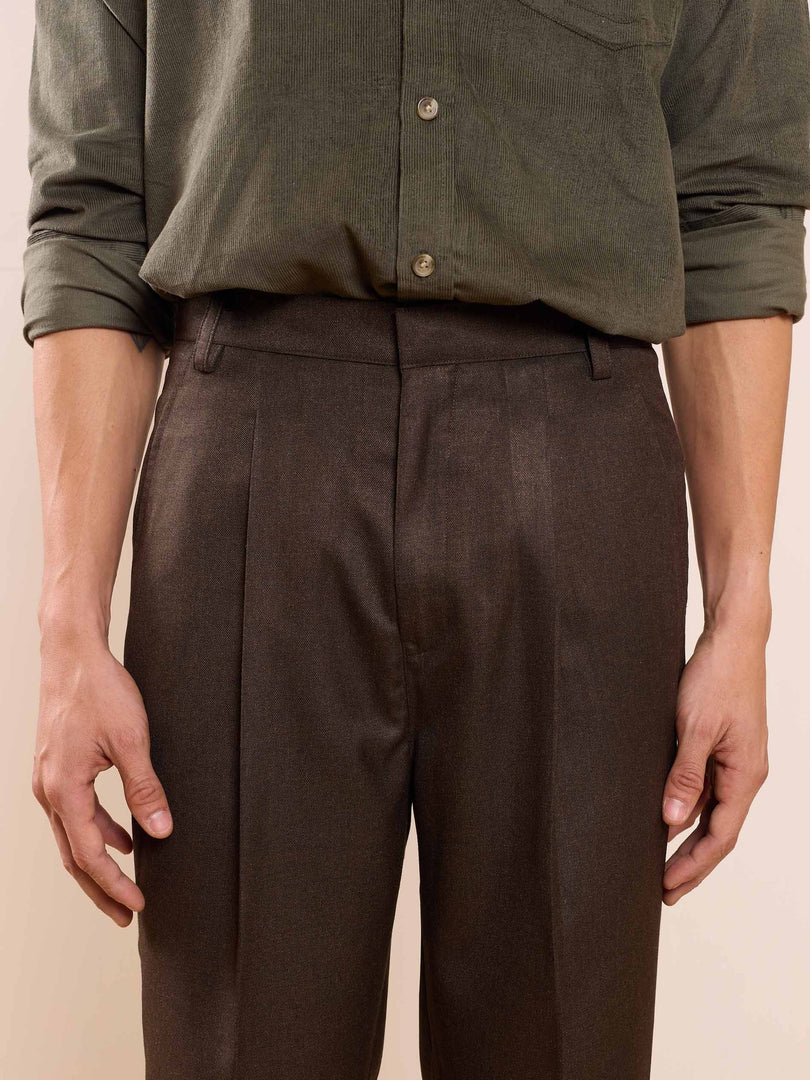 Brown Textured Baggy Fit Trousers