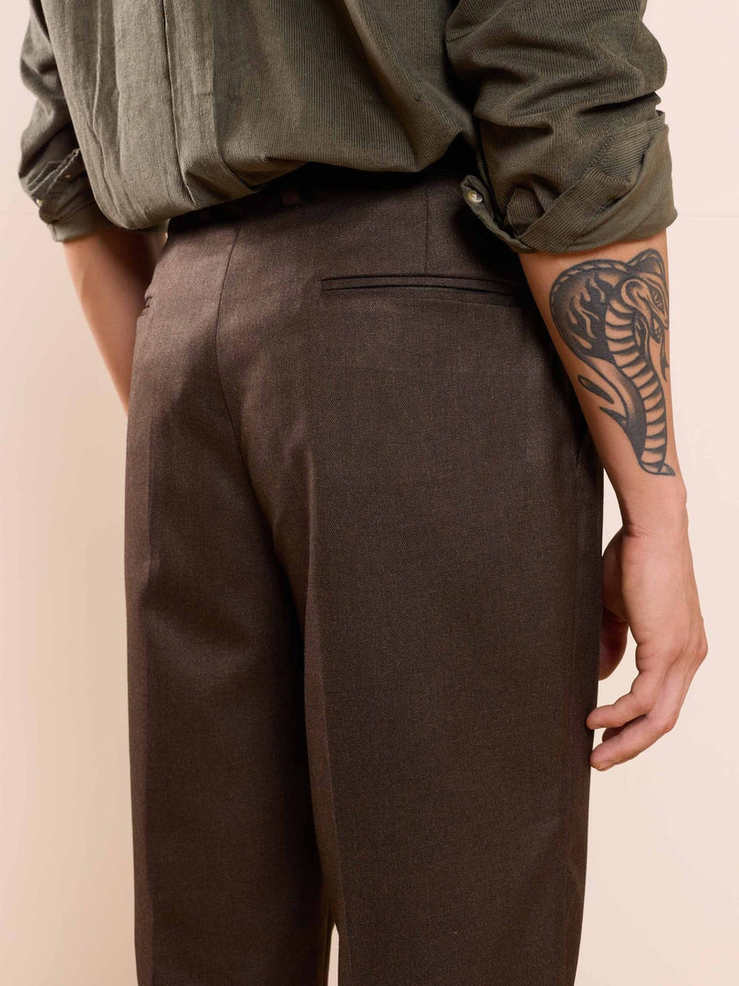 Brown Textured Baggy Fit Trousers