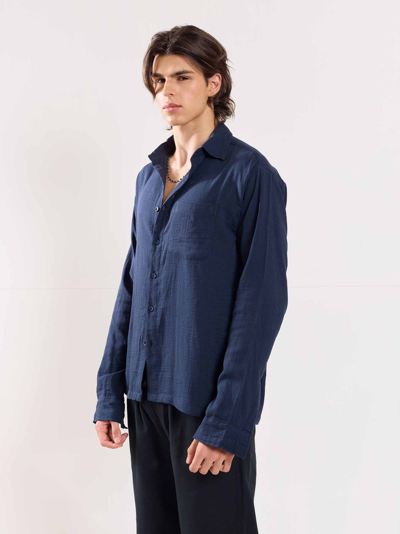 Dark Blue Gauze Holiday Shirt