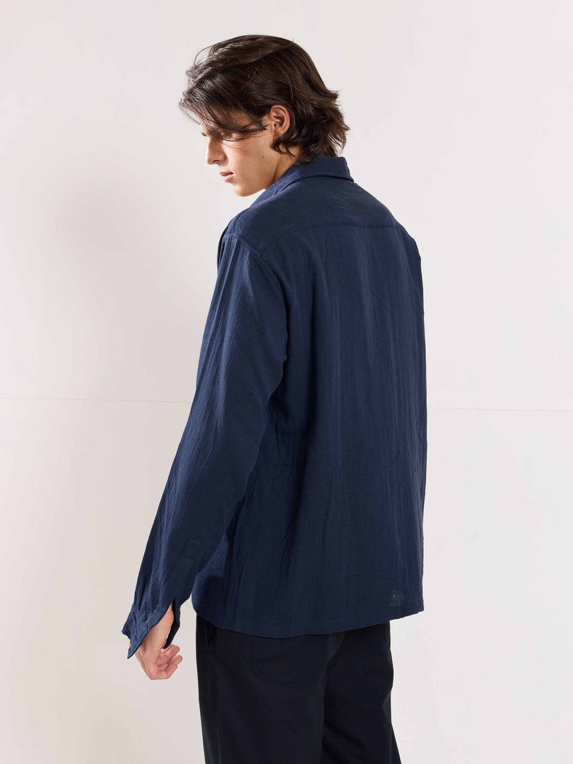 Dark Blue Gauze Holiday Shirt