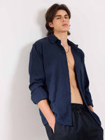 Load image into Gallery viewer, Dark Blue Gauze Holiday Shirt
