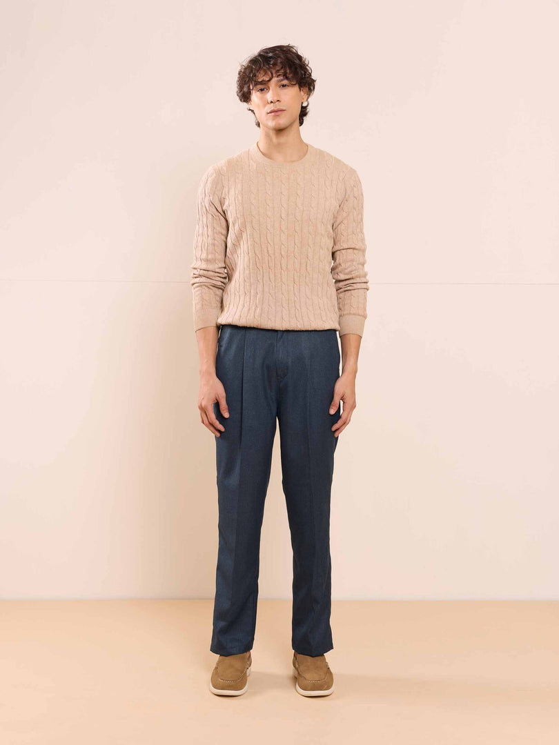 Blue Textured Baggy Fit Trousers