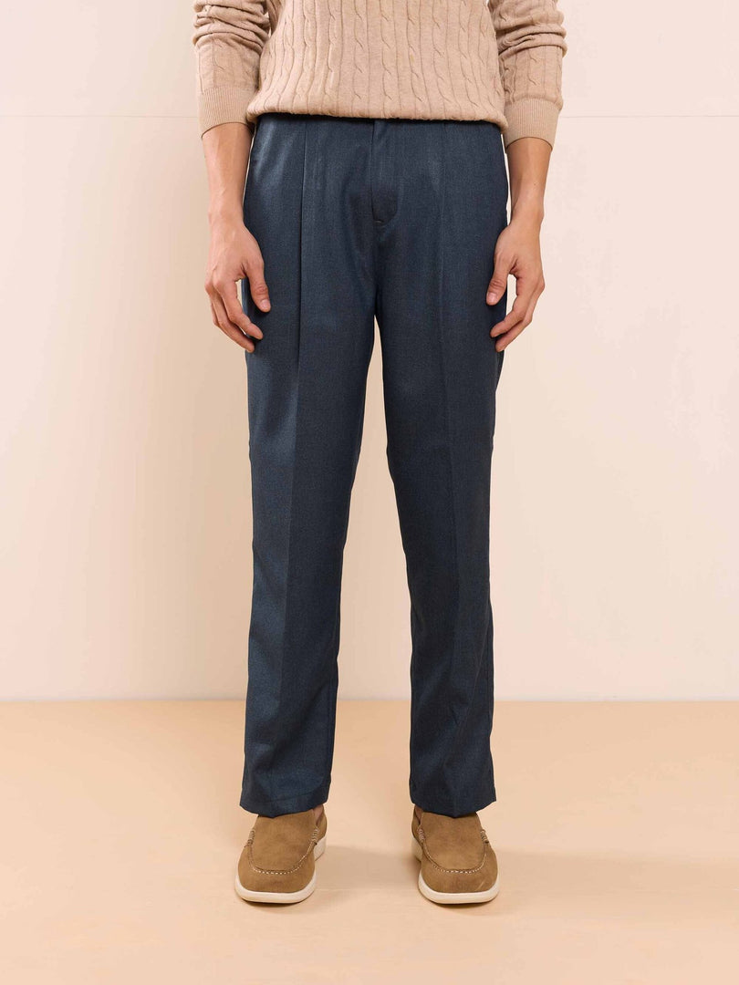 Blue Textured Baggy Fit Trousers