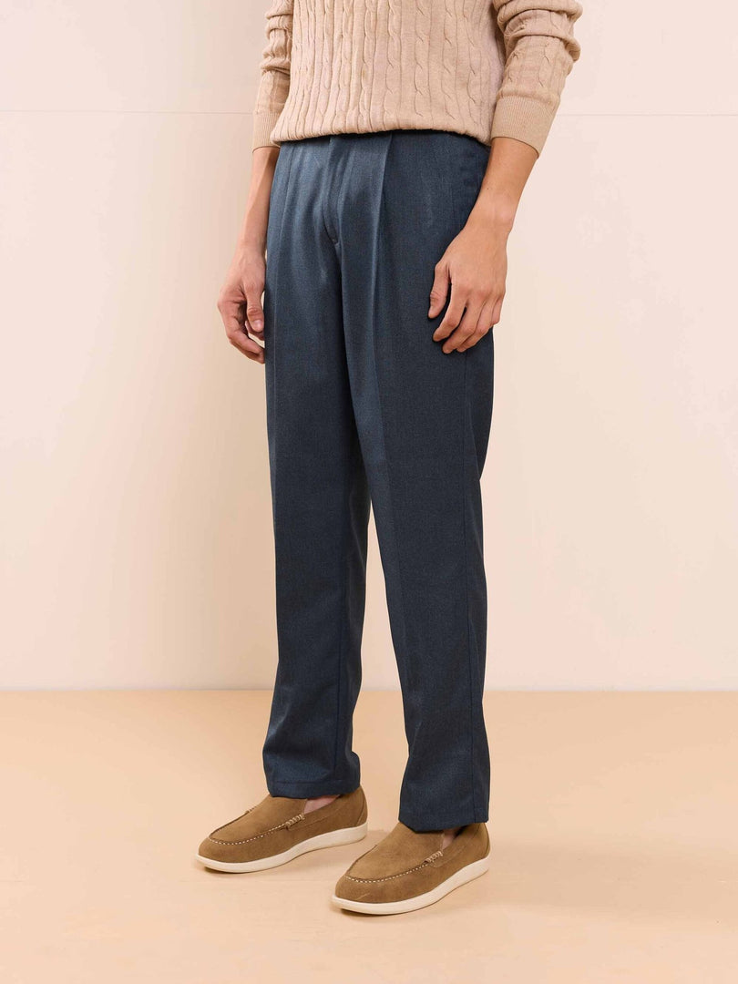 Blue Textured Baggy Fit Trousers