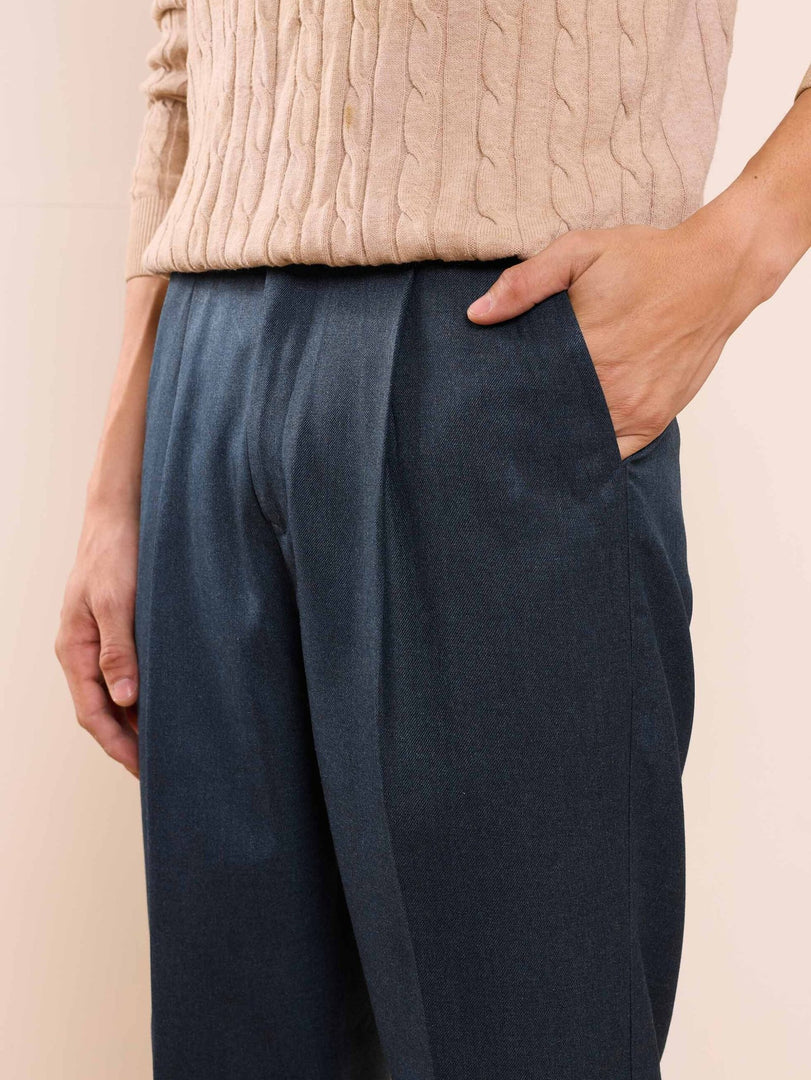 Blue Textured Baggy Fit Trousers