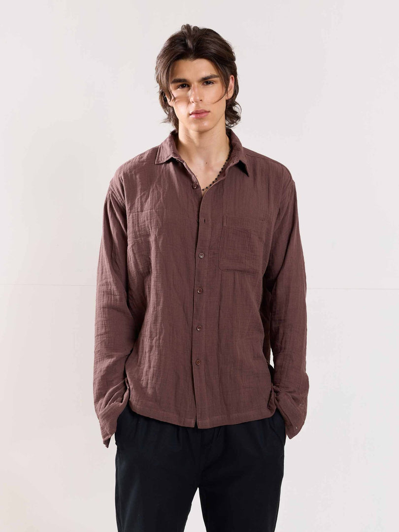 Brown Gauze Holiday Shirt