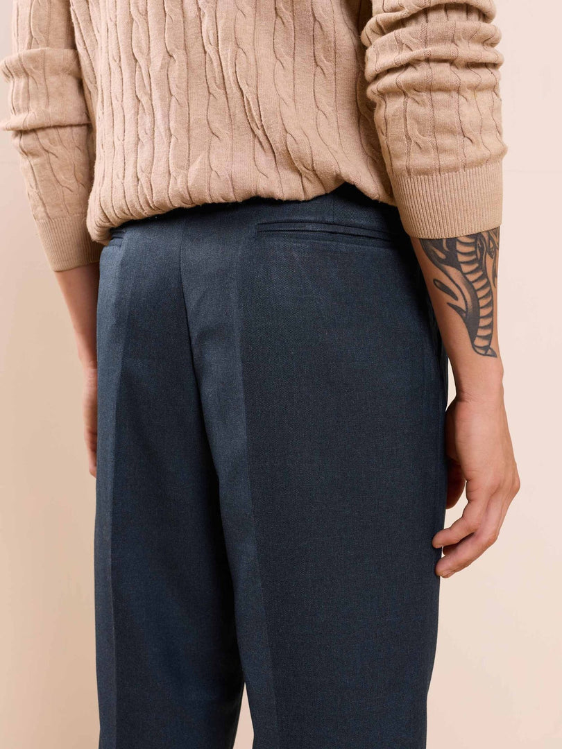 Blue Textured Baggy Fit Trousers