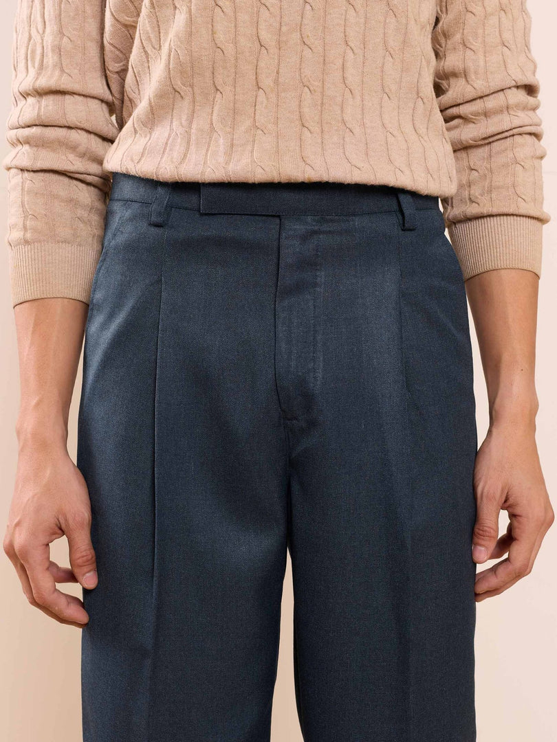 Blue Textured Baggy Fit Trousers