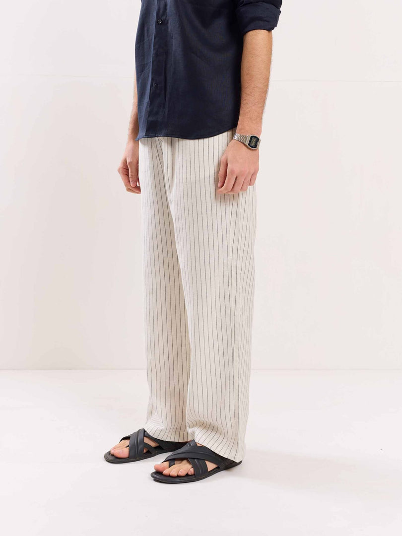 Pinstriped Linen Pull-on Pants