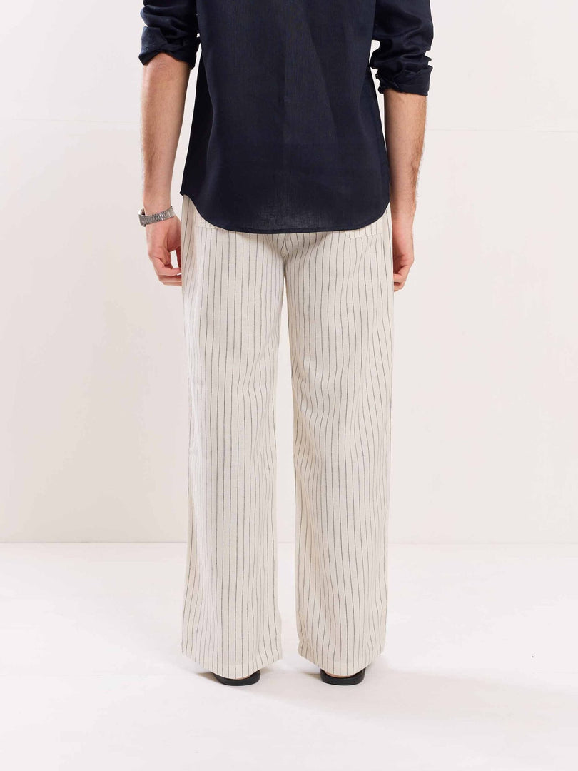 Pinstriped Linen Pull-on Pants