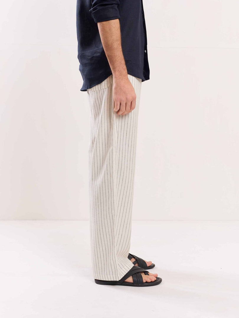 Pinstriped Linen Pull-on Pants