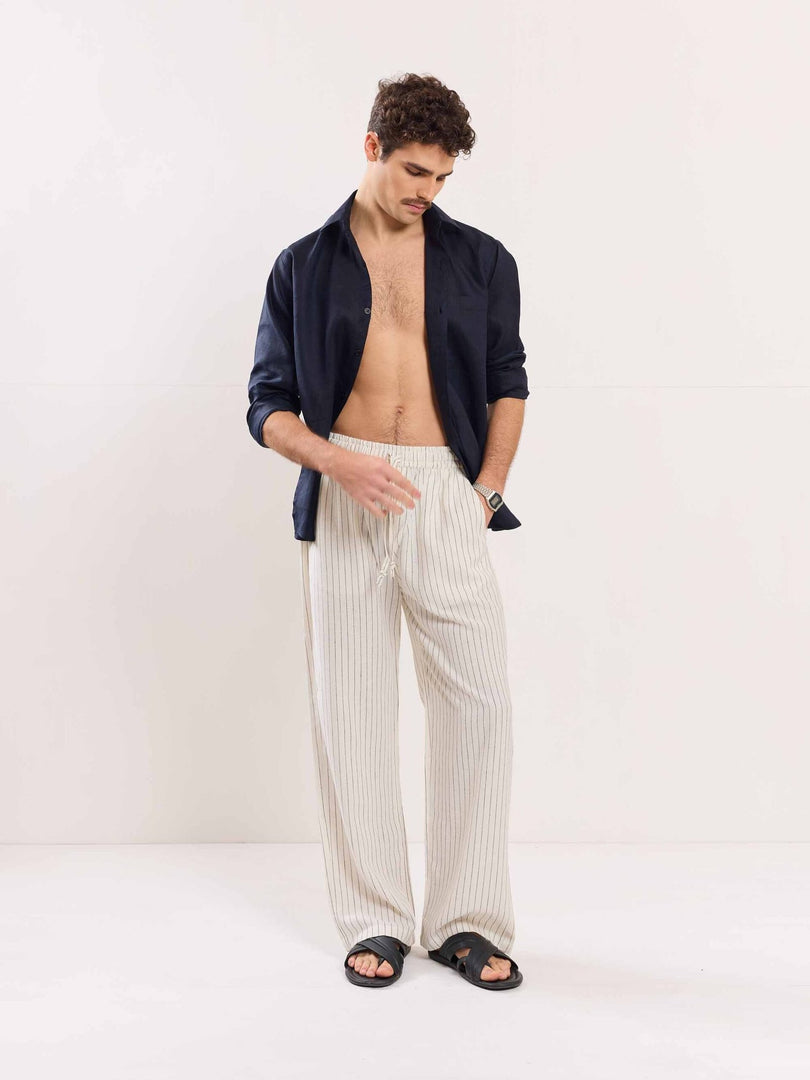 Pinstriped Linen Pull-on Pants