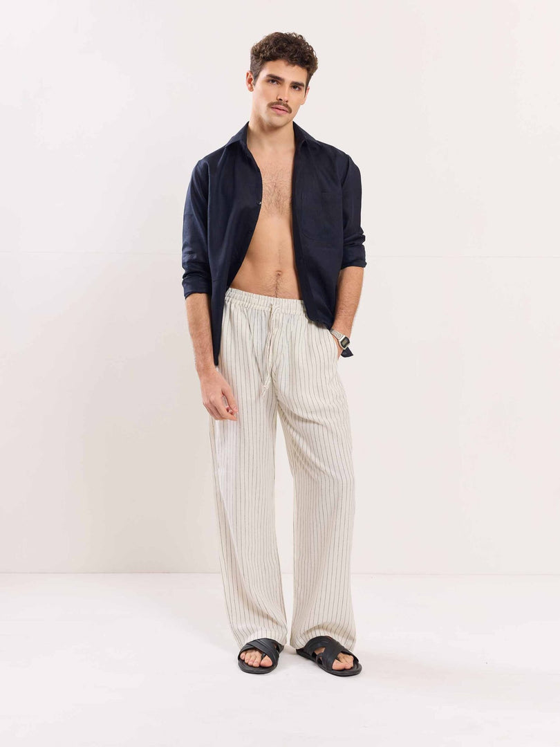 Pinstriped Linen Pull-on Pants