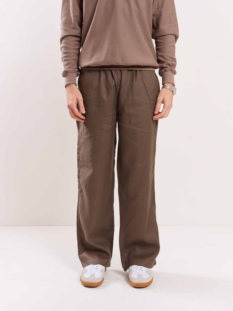 Taupe Linen Pull-on Pants