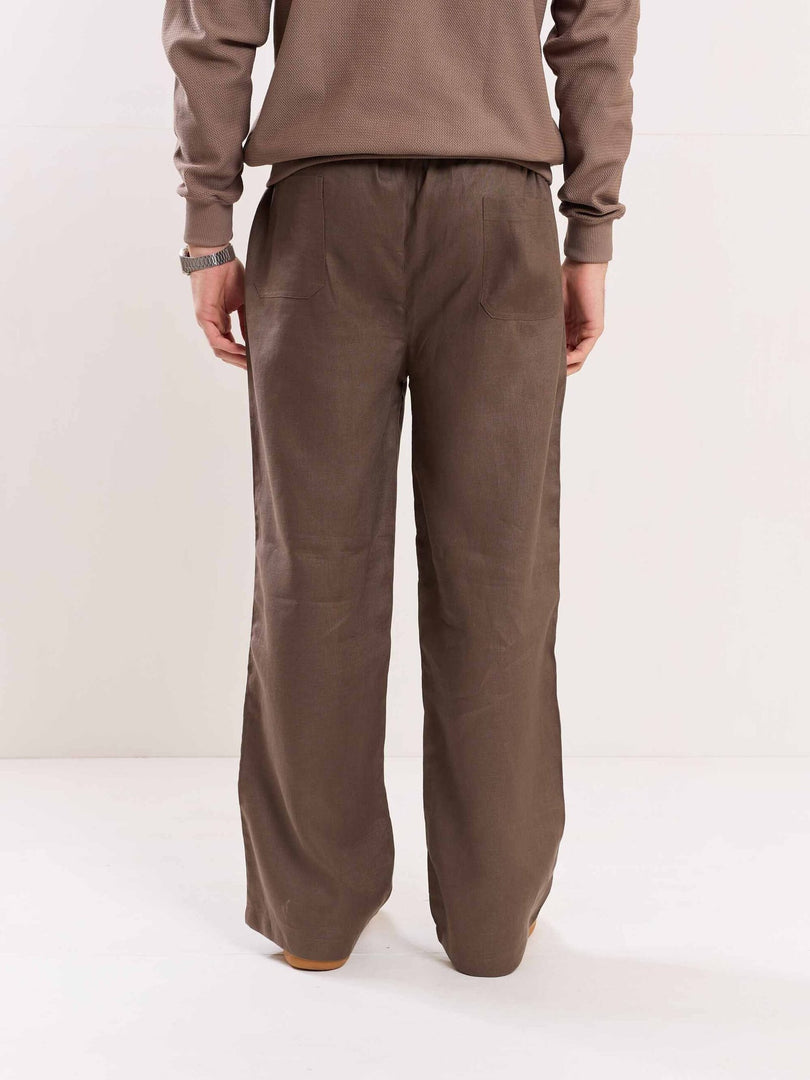 Taupe Linen Pull-on Pants