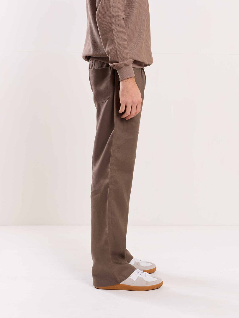 Taupe Linen Pull-on Pants