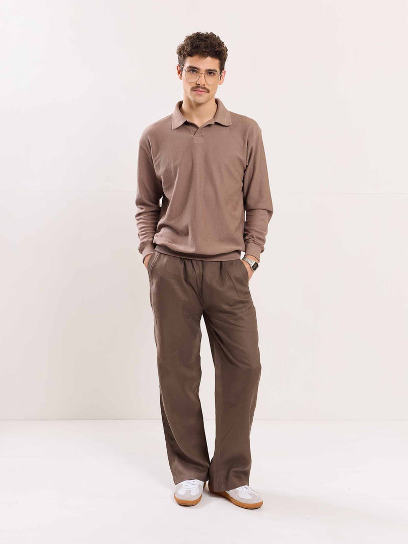 Taupe Linen Pull-on Pants