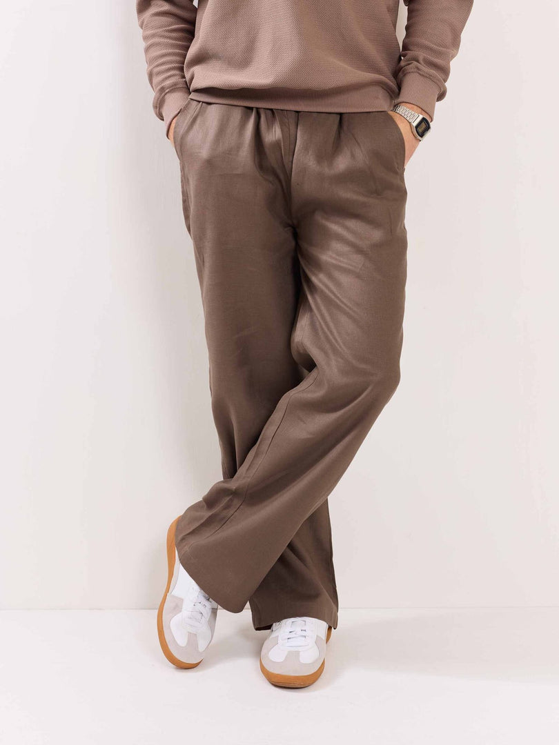 Taupe Linen Pull-on Pants