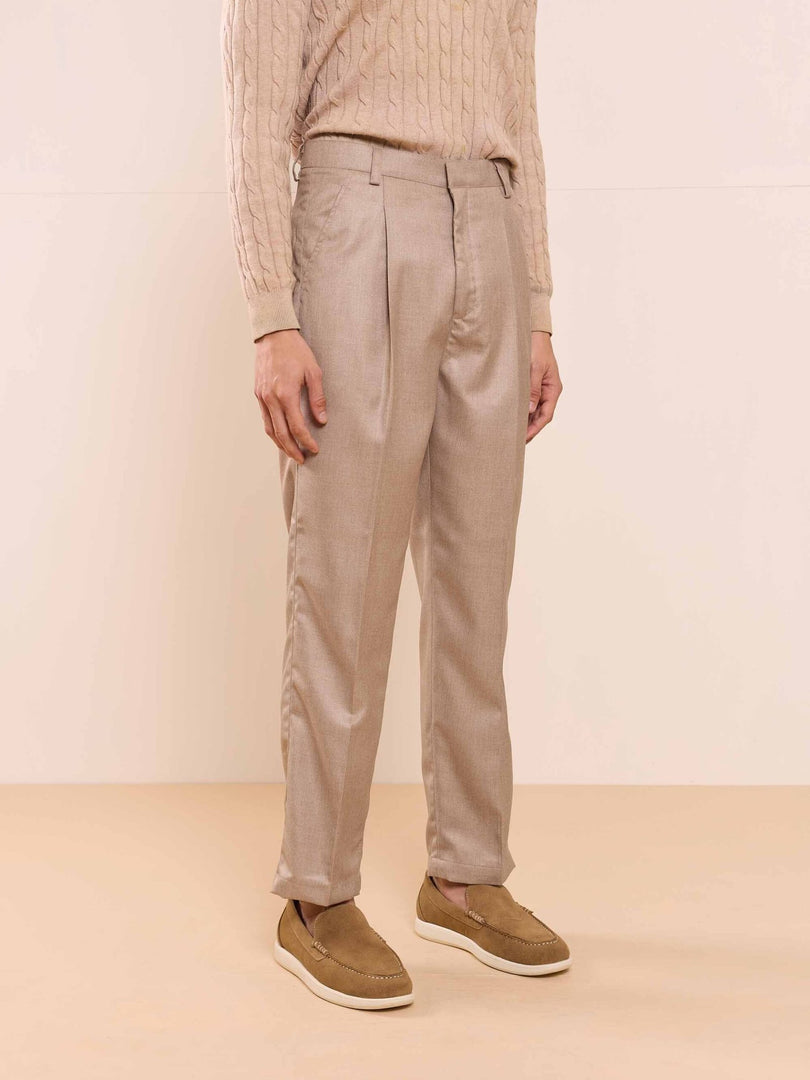 Beige Textured Baggy Fit Trousers