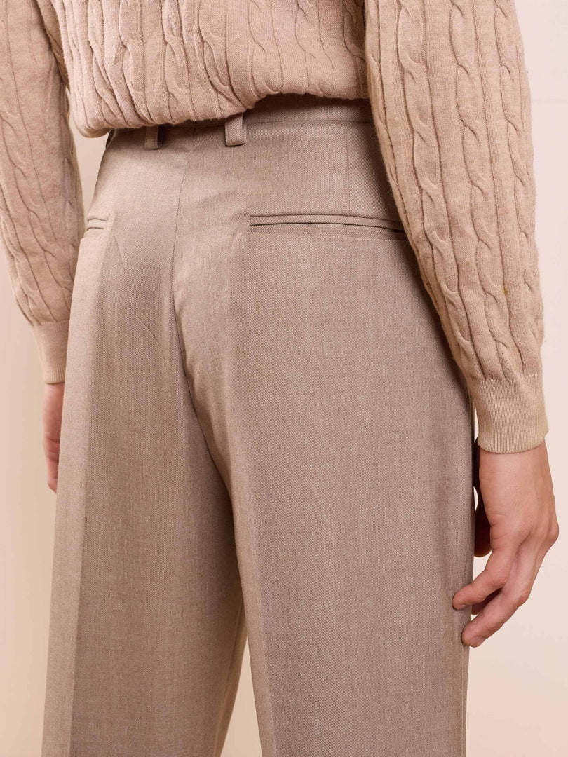 Beige Textured Baggy Fit Trousers