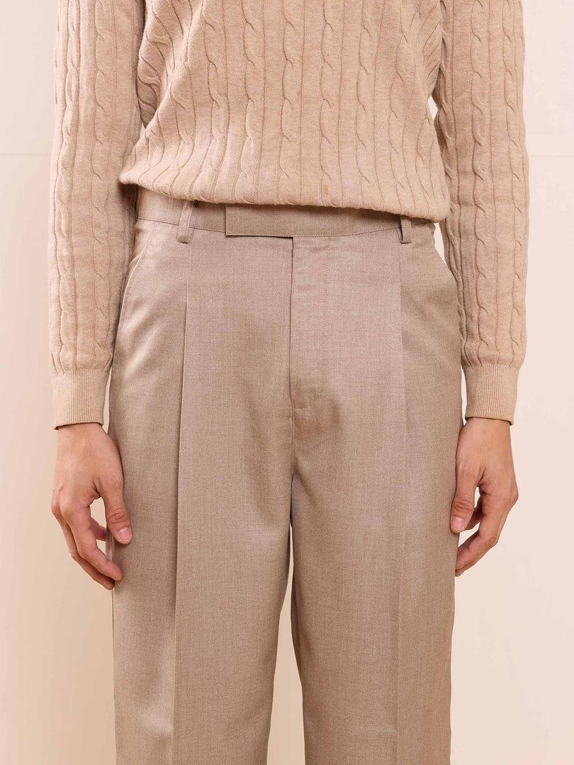 Beige Textured Baggy Fit Trousers