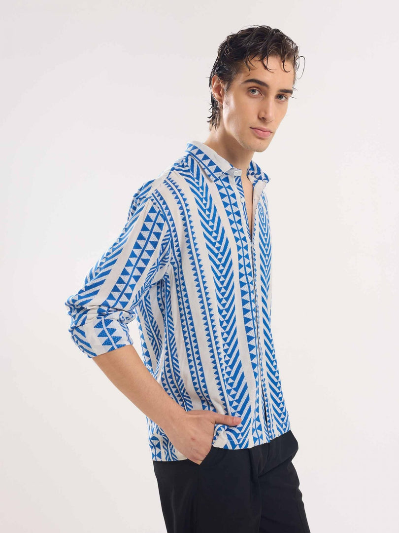 Blue Jacquard Weave Shirt